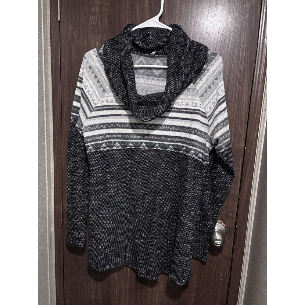 Vanity L Lace Mixed Knit Hoodie Cowl Neck Boho Top